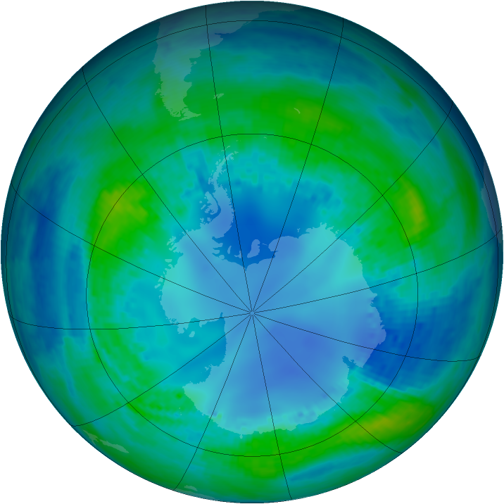 Antarctic ozone map for 29 April 2002